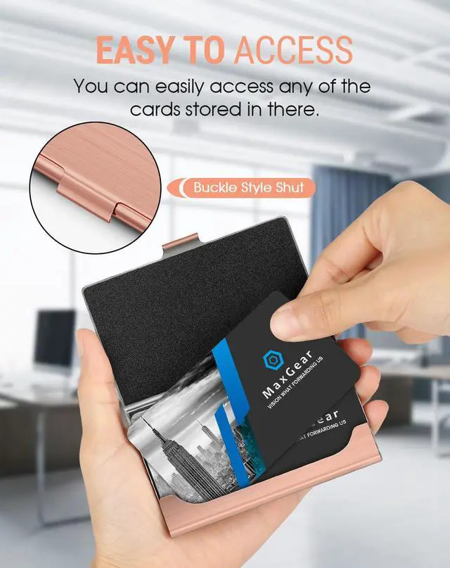 Alt view image 2 of 6 - Stainless Steel Business Card Holder, Slim Card Case, Rose Gold
