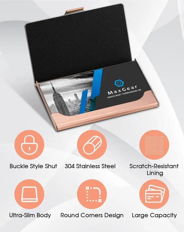 Alt view image 4 of 6 - Stainless Steel Business Card Holder, Slim Card Case, Rose Gold