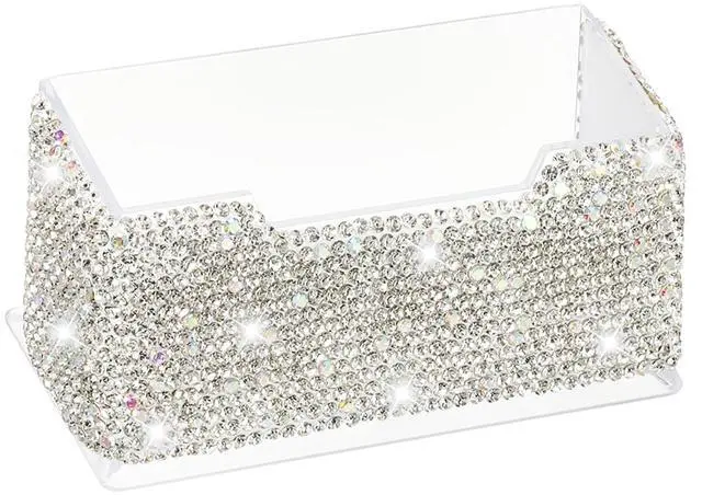 Main image of Rhinestone Business Card Holder, Crystal Business Card Holders Bling Business Card Organizer Display Stand for Desktop Desk Office Exhibition, White