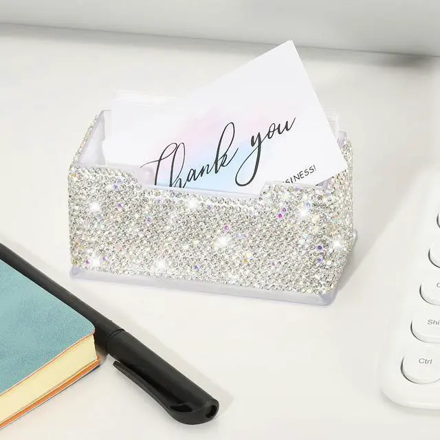 Alt view image 3 of 6 - Rhinestone Business Card Holder, Crystal Business Card Holders Bling Business Card Organizer Display Stand for Desktop Desk Office Exhibition, White