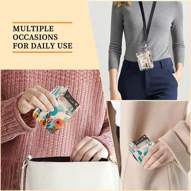 Alt view image 3 of 6 - Slim Wallet Women Credit Card Holder Abstract Flower Floral RFID Small Mini Card Case Front Pocket PU Leather Thin Travel Zipper Coin Cash ID Window Ladies Female Wallet Gifts