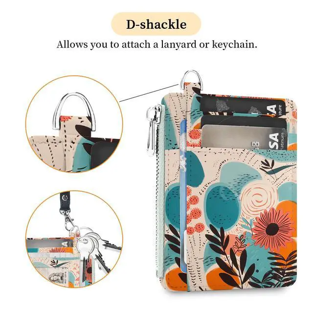 Alt view image 6 of 6 - Slim Wallet Women Credit Card Holder Abstract Flower Floral RFID Small Mini Card Case Front Pocket PU Leather Thin Travel Zipper Coin Cash ID Window Ladies Female Wallet Gifts