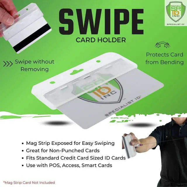 Alt view image 2 of 7 - Frosted Rigid Plastic Horizontal Half Card ID Badge Holders - Hard Plastic Easy Access Swipe Card Gripper - Swipeable Badge Holders for Magnetic Strip Office and Student IDs - 50 Pack