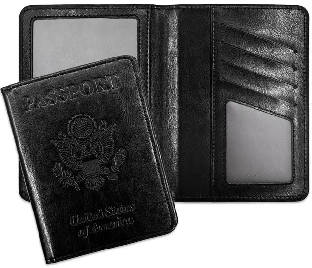 Main image of Passport Holder for Travel Essentials RFID Blocking Wallet Card Case PU Leather Passport Cover Women and Men (Black)