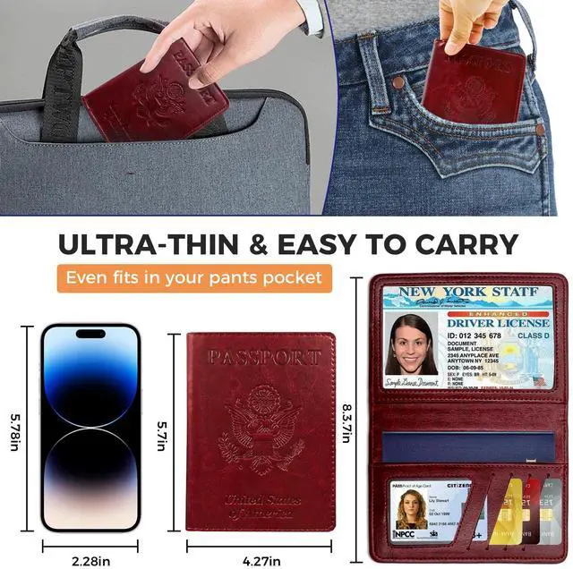Alt view image 3 of 7 - Passport Holder for Travel Essentials RFID Blocking Wallet Card Case PU Leather Passport Cover Women and Men (Black)