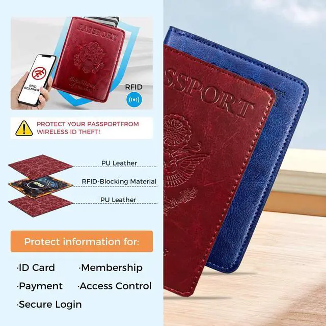 Alt view image 5 of 7 - Passport Holder for Travel Essentials RFID Blocking Wallet Card Case PU Leather Passport Cover Women and Men (Black)