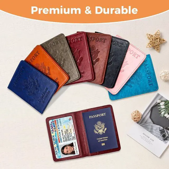 Alt view image 6 of 7 - Passport Holder for Travel Essentials RFID Blocking Wallet Card Case PU Leather Passport Cover Women and Men (Black)