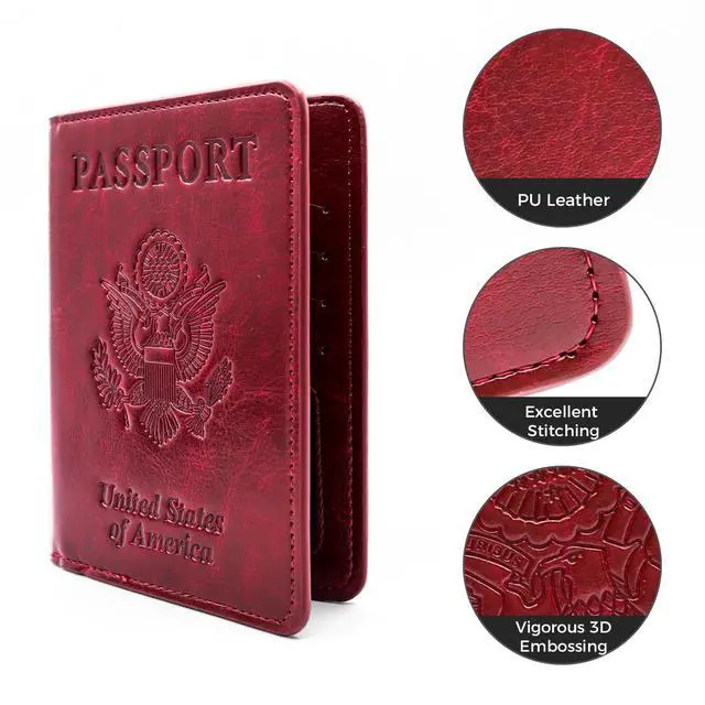 Alt view image 4 of 7 - Passport Holder for Travel Essentials RFID Blocking Wallet Card Case PU Leather Passport Cover Women and Men (Black)