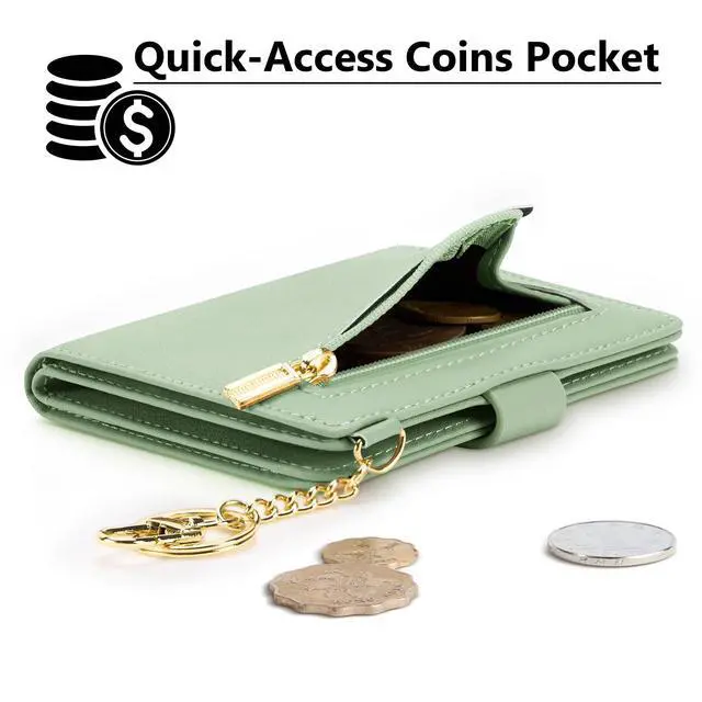 Alt view image 3 of 7 - Small Wallet Women RFID, PU Leather Card Holder with Keychain