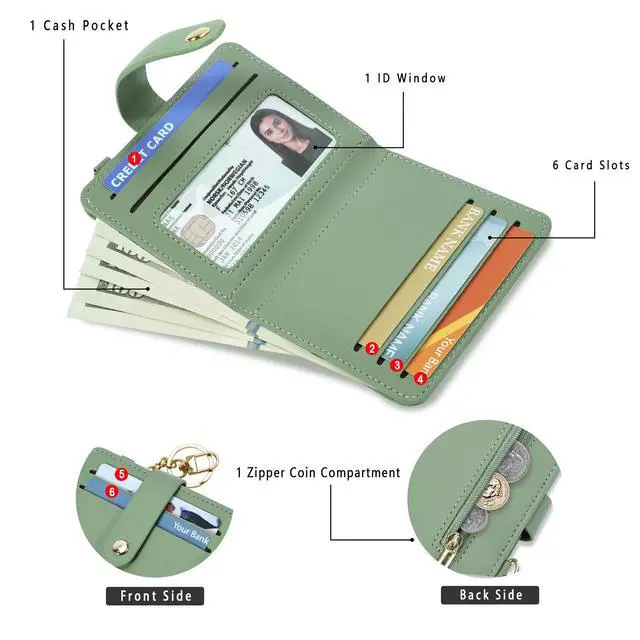 Alt view image 2 of 7 - Small Wallet Women RFID, PU Leather Card Holder with Keychain