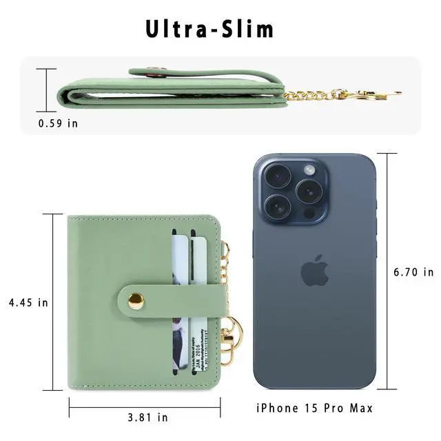 Alt view image 4 of 7 - Small Wallet Women RFID, PU Leather Card Holder with Keychain