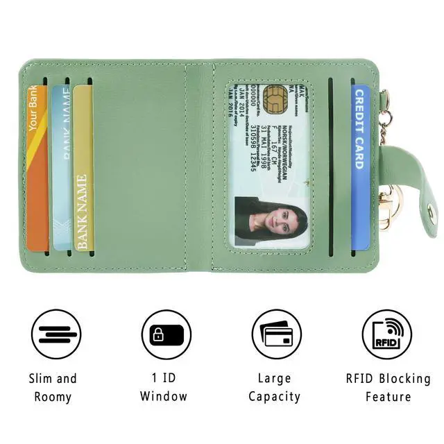 Alt view image 7 of 7 - Small Wallet Women RFID, PU Leather Card Holder with Keychain