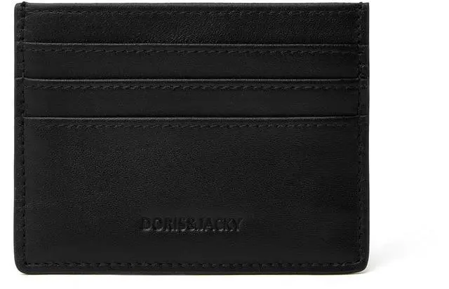 Main image of Minimalist Leather Card Holder Wallet, Slim Lambskin Credit Card Case Card Protector, 6 Card Slots Thin Business Wallet for Men and Women(DS901-Black)