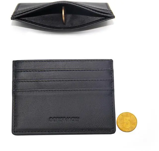 Alt view image 7 of 7 - Minimalist Leather Card Holder Wallet, Slim Lambskin Credit Card Case Card Protector, 6 Card Slots Thin Business Wallet for Men and Women(DS901-Black)