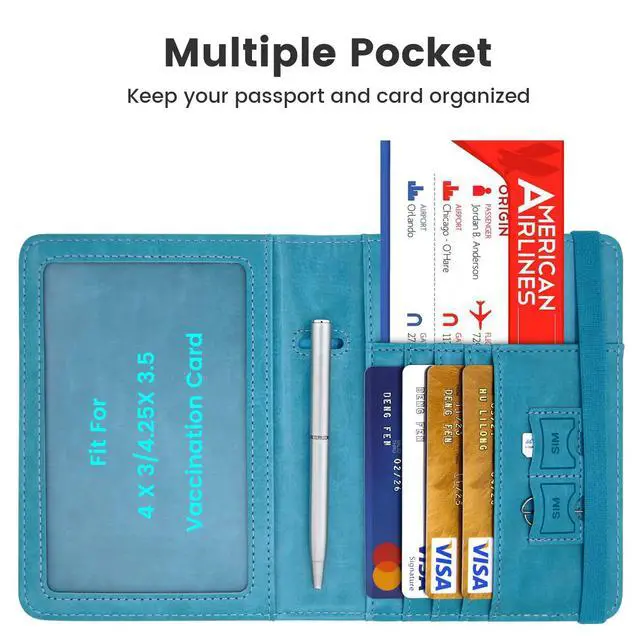 Alt view image 2 of 6 - Passport Holder for Travel, RFID Blocking Passport Cover with Vaccine Card Slot, Leather Travel Wallet Combo & ID Organizer for Women, Teal