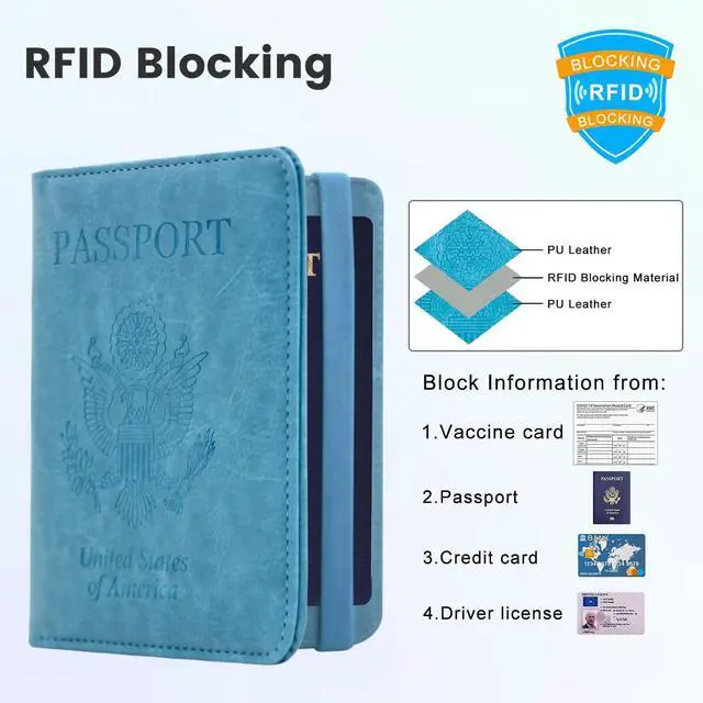 Alt view image 4 of 6 - Passport Holder for Travel, RFID Blocking Passport Cover with Vaccine Card Slot, Leather Travel Wallet Combo & ID Organizer for Women, Teal