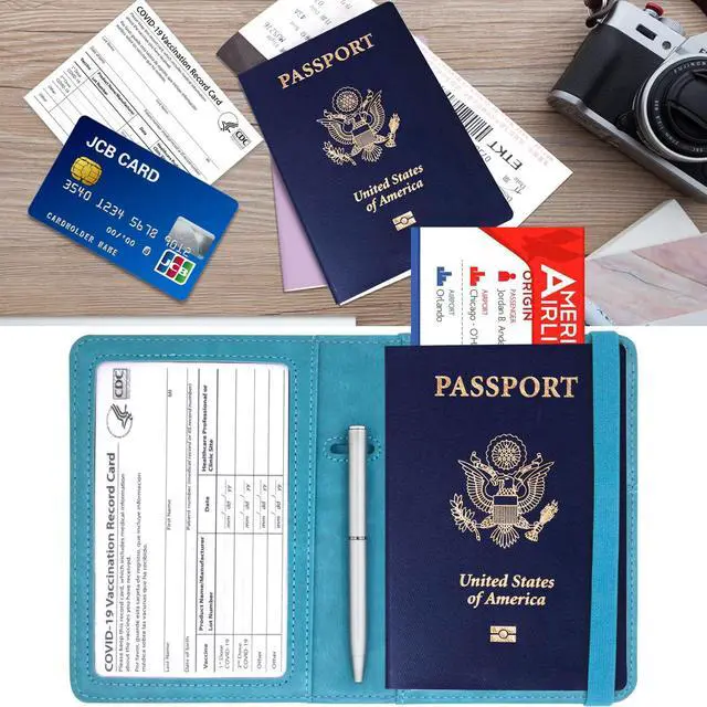 Alt view image 6 of 6 - Passport Holder for Travel, RFID Blocking Passport Cover with Vaccine Card Slot, Leather Travel Wallet Combo & ID Organizer for Women, Teal