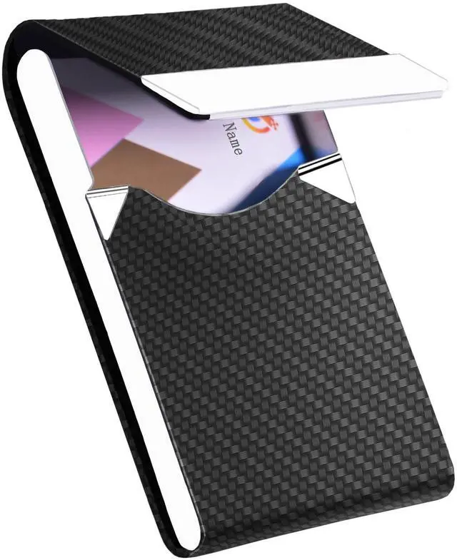 Main image of Business Card Holder with Ultra Slim Design,Business Card Case with Premium PU Leather,Suit Pocket Metal Card Holder for Women/Men,Professional Name Card Holder with Magnetic Shut (Black1)