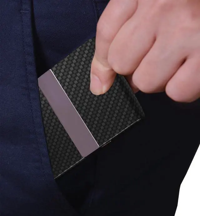 Alt view image 6 of 7 - Business Card Holder with Ultra Slim Design,Business Card Case with Premium PU Leather,Suit Pocket Metal Card Holder for Women/Men,Professional Name Card Holder with Magnetic Shut (Black1)