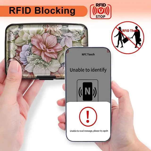 Alt view image 2 of 7 - Credit Card Holder for Women, RFID Blocking, Happy Flower Aluminum Alloy Hard Case, Small Mini Business Metal Wallet for Men