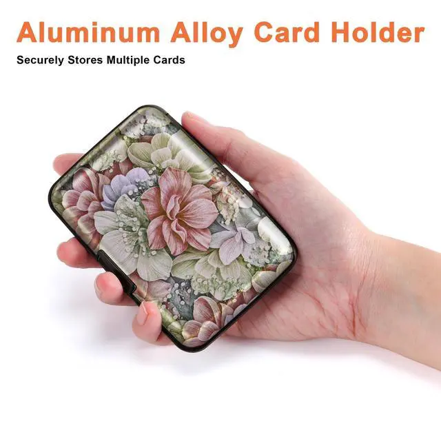 Alt view image 3 of 7 - Credit Card Holder for Women, RFID Blocking, Happy Flower Aluminum Alloy Hard Case, Small Mini Business Metal Wallet for Men