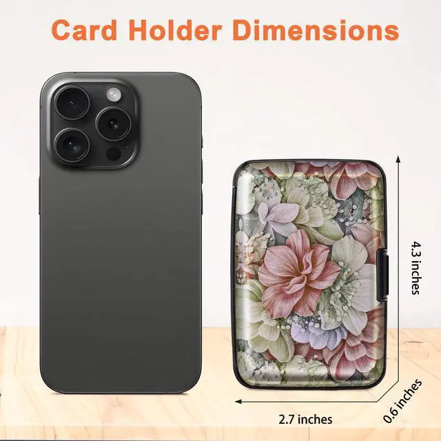 Alt view image 5 of 7 - Credit Card Holder for Women, RFID Blocking, Happy Flower Aluminum Alloy Hard Case, Small Mini Business Metal Wallet for Men