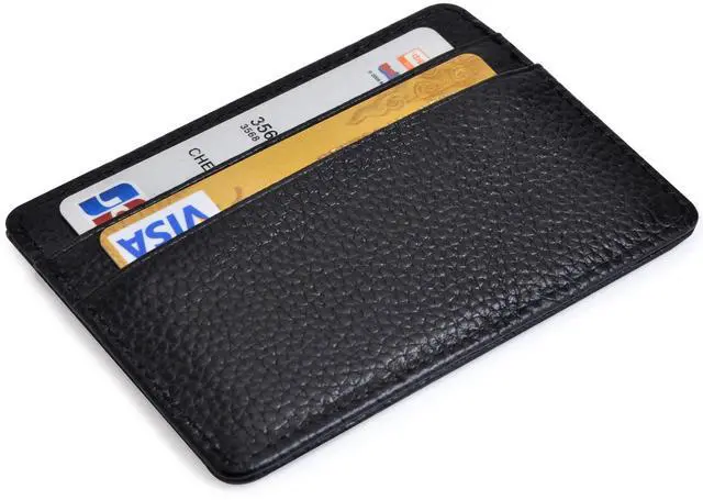 Main image of Credit Card Holder Slim Wallet Leather Minimalist Wallet with ID Window (black)