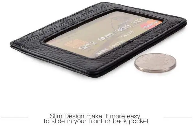 Alt view image 3 of 5 - Credit Card Holder Slim Wallet Leather Minimalist Wallet with ID Window (black)
