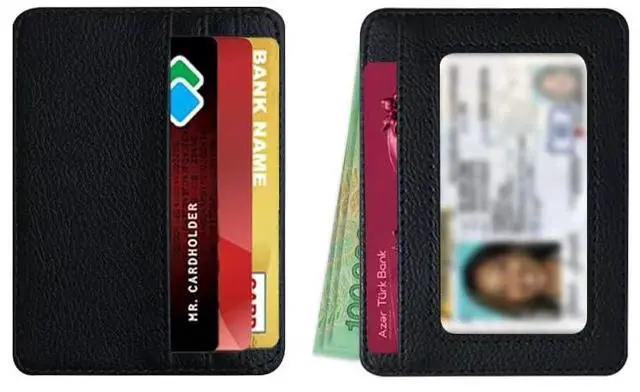 Alt view image 5 of 5 - Slim Card Holder Wallet, Black faux crocodile leather, Multiple Card Slots with ID Window, Minimalist Design (Black)