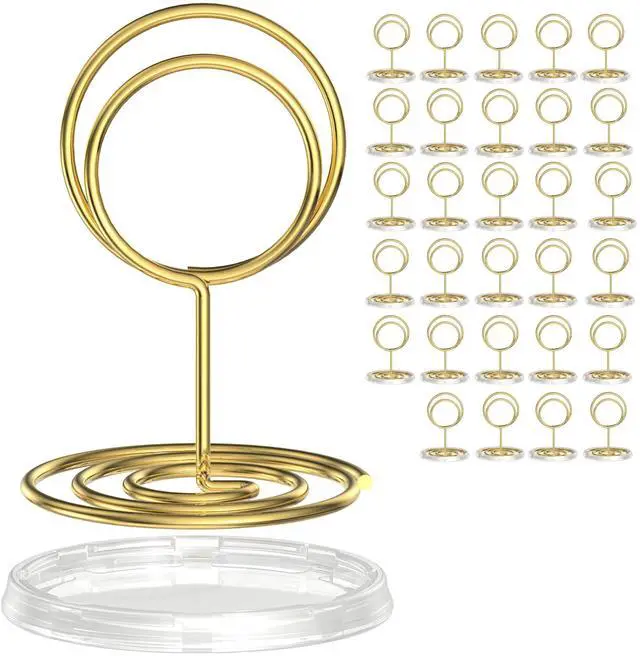Main image of 30 Pack Gold Table Number Holders with Clear Stable Base Metal Place Card Holders for Table, Photo Picture Stands Card Holders for Wedding Party Banquet Restaurant Events (Gold)