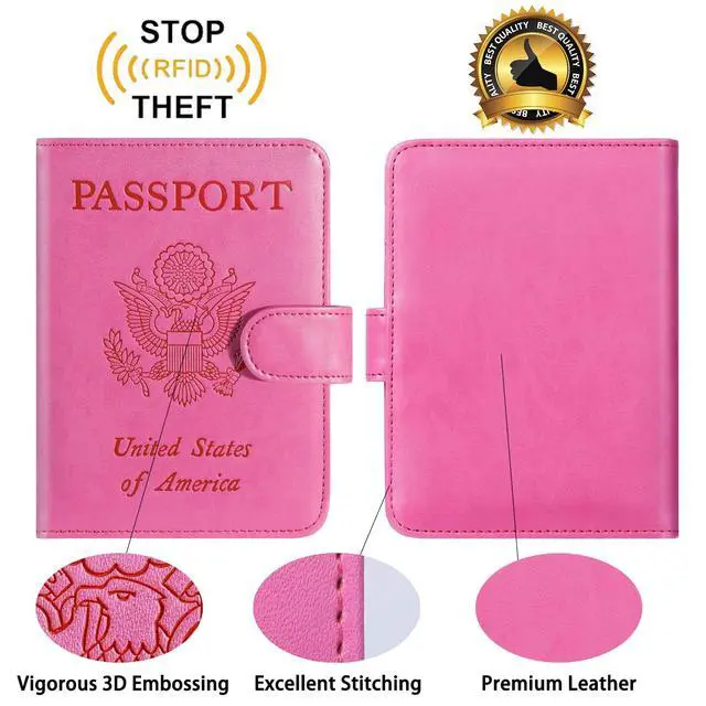 Alt view image 2 of 7 - Passport Holder Cover Wallet RFID Blocking Leather Card Case Travel Accessories for Women Men (Pink)