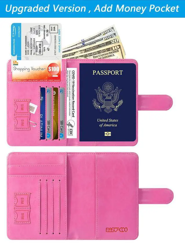 Alt view image 4 of 7 - Passport Holder Cover Wallet RFID Blocking Leather Card Case Travel Accessories for Women Men (Pink)