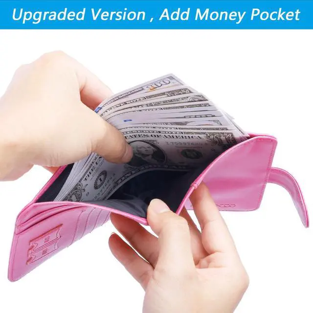Alt view image 5 of 7 - Passport Holder Cover Wallet RFID Blocking Leather Card Case Travel Accessories for Women Men (Pink)