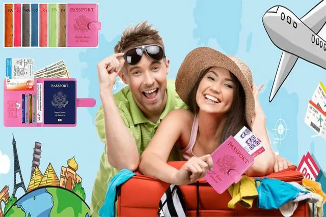Alt view image 6 of 7 - Passport Holder Cover Wallet RFID Blocking Leather Card Case Travel Accessories for Women Men (Pink)