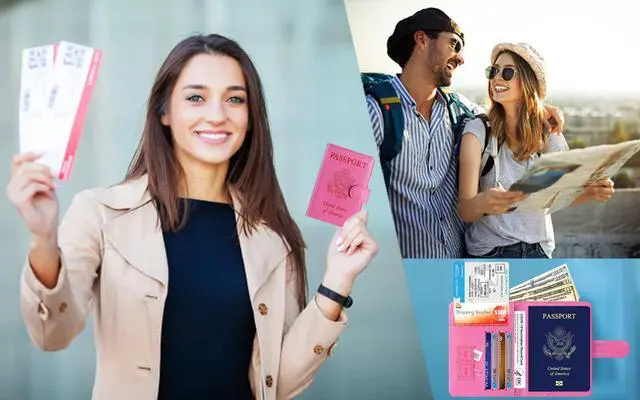 Alt view image 7 of 7 - Passport Holder Cover Wallet RFID Blocking Leather Card Case Travel Accessories for Women Men (Pink)