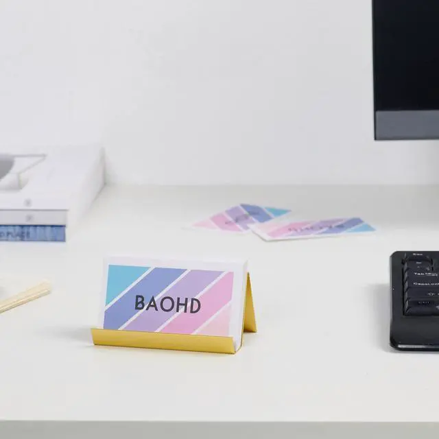 Alt view image 3 of 7 - Metal Business Card Holder for Desk, Modern Business Card Holder Display, Aluminum Desktop Business Card Organizer, Business Name Card Stands, Gold