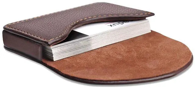 Main image of Cofee Leather Business Card Holder Case for Men or Women Pocket Business Card Wallet Name Card Case Holder with Magnetic Shut, Holds 25 Business Cards, Coffee