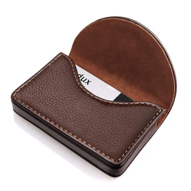 Alt view image 4 of 7 - Cofee Leather Business Card Holder Case for Men or Women Pocket Business Card Wallet Name Card Case Holder with Magnetic Shut, Holds 25 Business Cards, Coffee