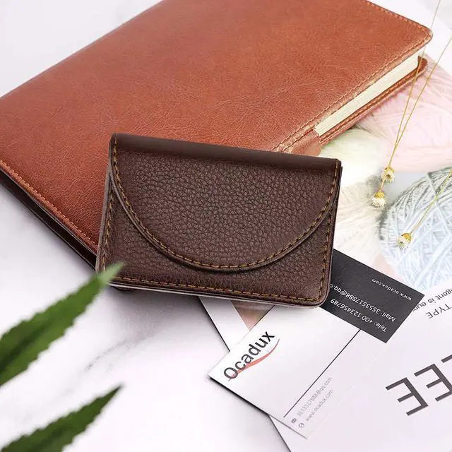 Alt view image 7 of 7 - Cofee Leather Business Card Holder Case for Men or Women Pocket Business Card Wallet Name Card Case Holder with Magnetic Shut, Holds 25 Business Cards, Coffee
