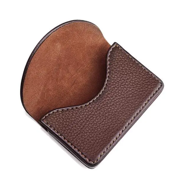 Alt view image 3 of 7 - Cofee Leather Business Card Holder Case for Men or Women Pocket Business Card Wallet Name Card Case Holder with Magnetic Shut, Holds 25 Business Cards, Coffee