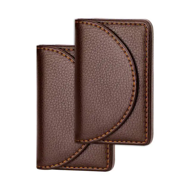 Alt view image 6 of 7 - Cofee Leather Business Card Holder Case for Men or Women Pocket Business Card Wallet Name Card Case Holder with Magnetic Shut, Holds 25 Business Cards, Coffee