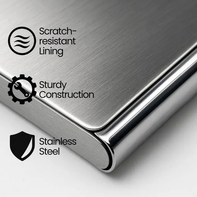 Alt view image 5 of 7 - Business Card Holder, for Men and Women, Slim Minimalist Design Case, Stainless Steel Metal, Fits 18 Business Cards in Pocket