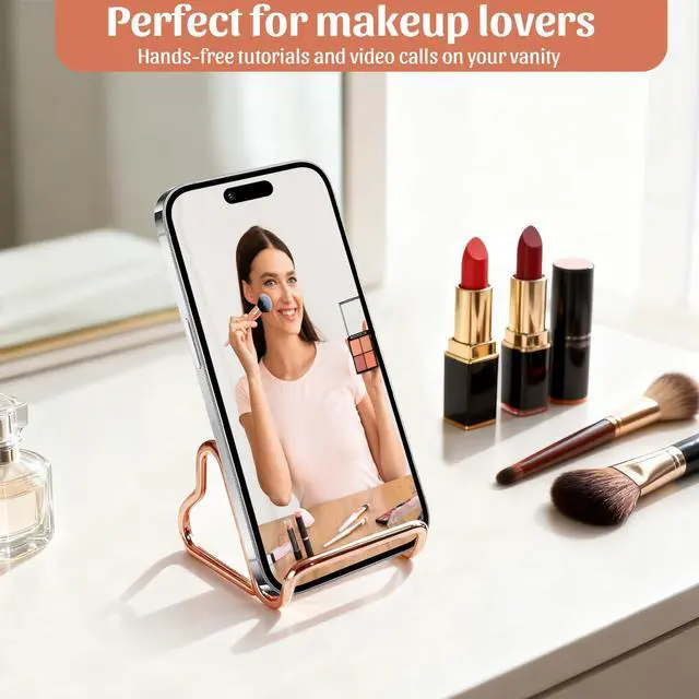 Alt view image 4 of 7 - Business Card Holder,Cute Heart-Shaped Metal Card Display Stand,Vertical Desktop Name Card Organizer,Small Phone Stand & Photo Holder for Office,Wedding,Reception,Exhibition(Rose gold)