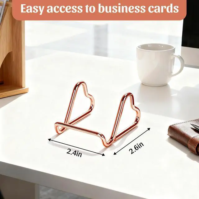 Alt view image 7 of 7 - Business Card Holder,Cute Heart-Shaped Metal Card Display Stand,Vertical Desktop Name Card Organizer,Small Phone Stand & Photo Holder for Office,Wedding,Reception,Exhibition(Rose gold)