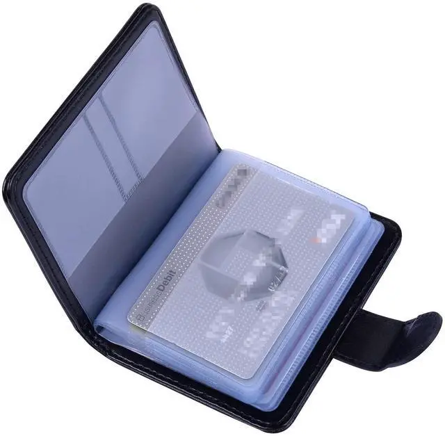 Main image of Credit Card Holder, Slim Leather RFID Blocking Wallet Debit Card Protector Organizer Case (Build in 20 Card Slot & 7 Small Cells for Memory Cards)-Vertical Black