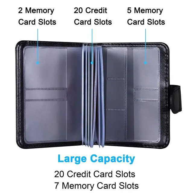 Alt view image 6 of 7 - Credit Card Holder, Slim Leather RFID Blocking Wallet Debit Card Protector Organizer Case (Build in 20 Card Slot & 7 Small Cells for Memory Cards)-Vertical Black