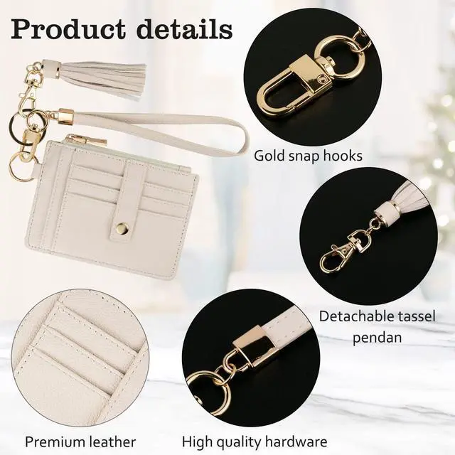 Alt view image 5 of 6 - Small Wristlet Wallets for Women RFID Credit Card Holder Wallet Keychain Wristlet Wallet Credit Card Wallets for Women (Beige)