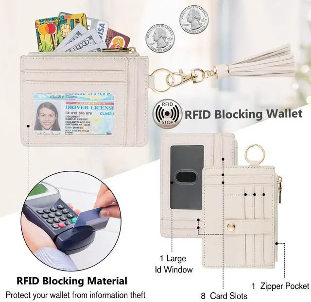 Alt view image 3 of 6 - Small Wristlet Wallets for Women RFID Credit Card Holder Wallet Keychain Wristlet Wallet Credit Card Wallets for Women (Beige)