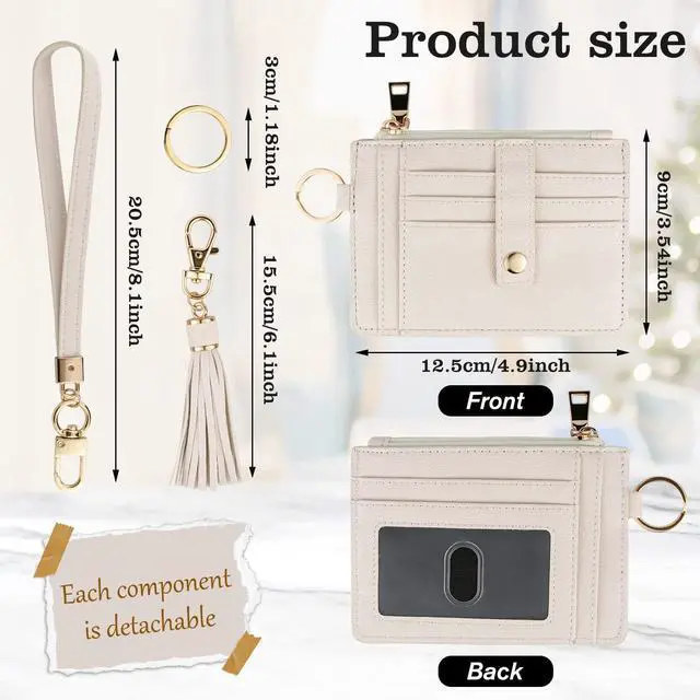 Alt view image 2 of 6 - Small Wristlet Wallets for Women RFID Credit Card Holder Wallet Keychain Wristlet Wallet Credit Card Wallets for Women (Beige)