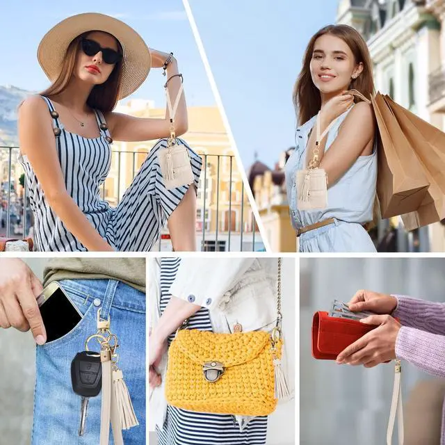 Alt view image 6 of 6 - Small Wristlet Wallets for Women RFID Credit Card Holder Wallet Keychain Wristlet Wallet Credit Card Wallets for Women (Beige)